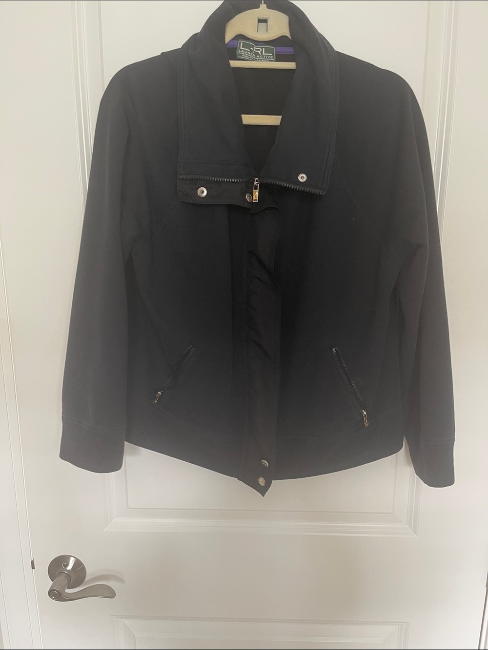 Polo by Ralph Lauren Black Women's Bomber Jacket with Snap Collar